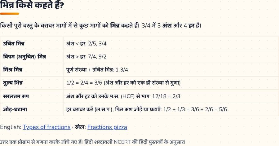 भिन्न · प्रकार, सरलतम रूप, जोड़-घटाना — printable preview