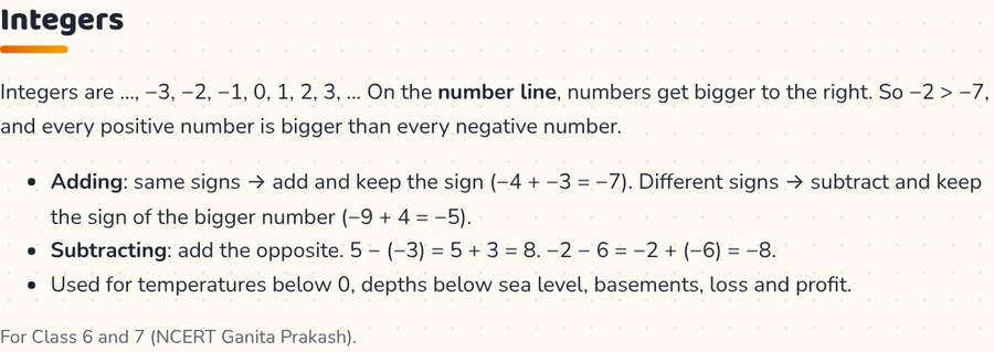 Integers Game for Class 6–7 · पूर्णांक — printable preview