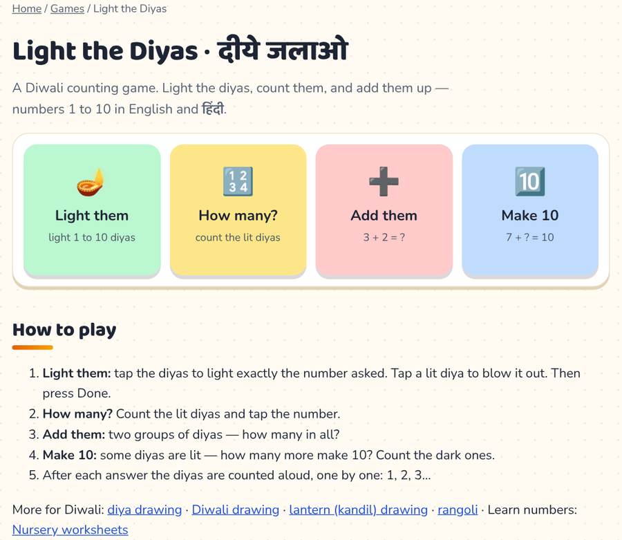 Light the Diyas · दीये जलाओ — printable preview