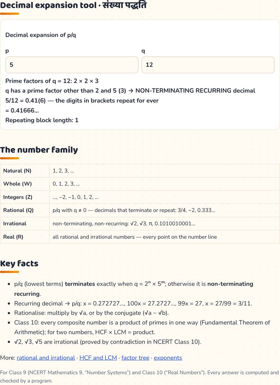 Number System Class 9 and Real Numbers Class 10 · संख्या पद्धति — printable preview