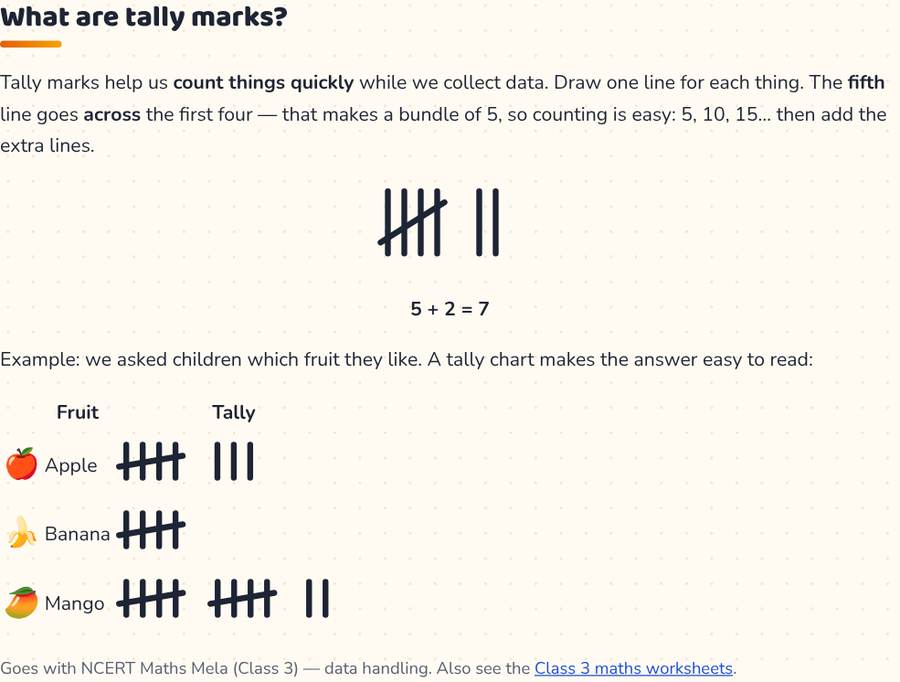 Tally Marks Game for Kids · मिलान चिह्न — printable preview