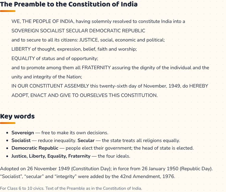 Preamble of India · भारत की प्रस्तावना — printable preview