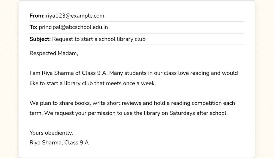 Email Writing Format for Students — printable preview