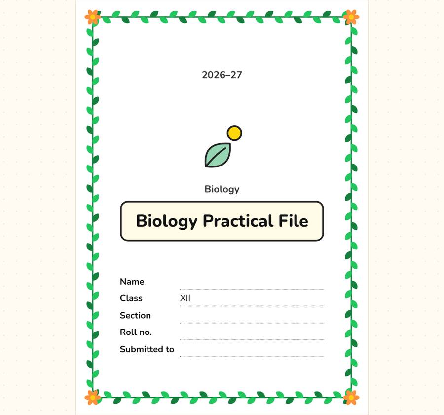 Biology Practical File Front Page Class 12 and 11 — printable preview