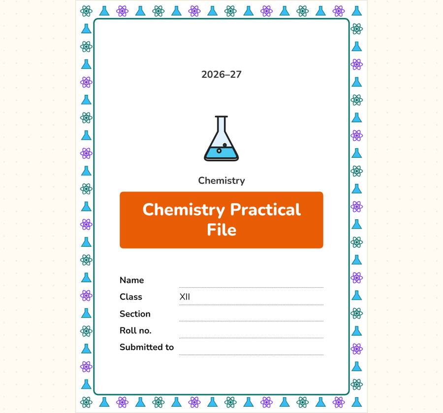 Chemistry Practical File Front Page Class 12 and 11 — printable preview