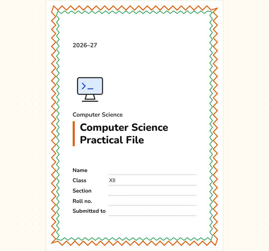 Computer Science Practical File Front Page Class 12 and 11 — printable preview