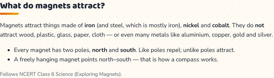Magnetic and Non-magnetic Materials · चुंबकीय और अचुंबकीय — printable preview