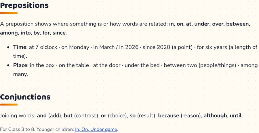 Prepositions and Conjunctions · संबंधबोधक और समुच्चयबोधक — printable preview