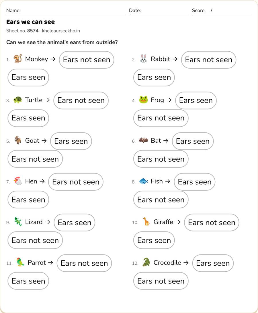 Ears we can see Worksheet for Class 4 — printable preview